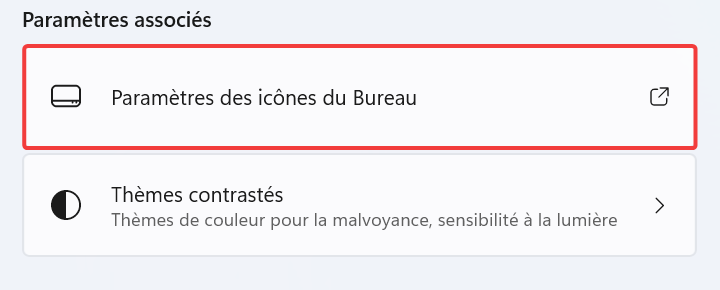 Paramètres des icônes du Bureau