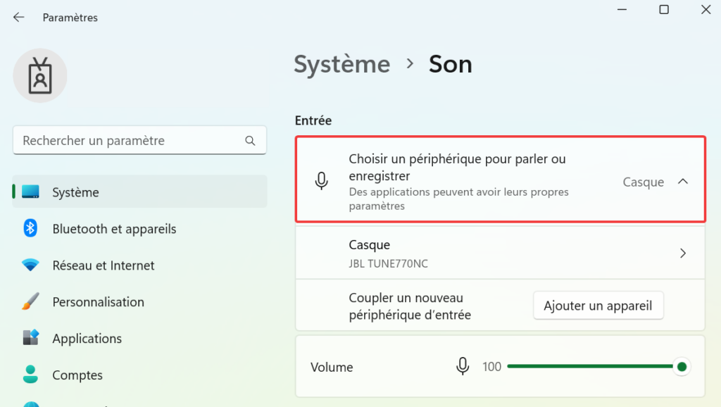 Autre périphérique son détectée : ici, un casque