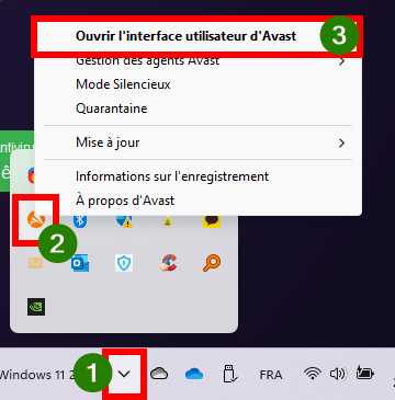Ouvrir l'interface utilisateur d'Avast