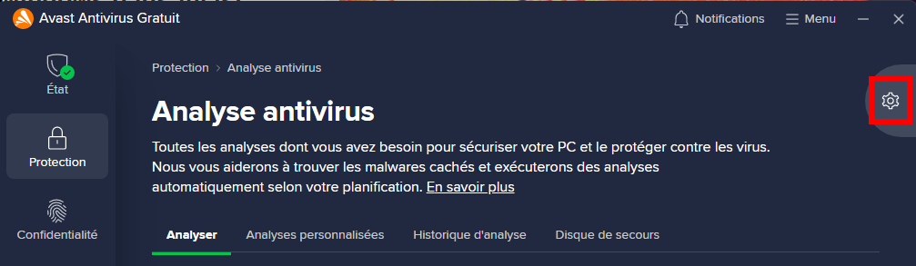 Avast, entrer dans les paramètres