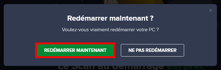 Valider, faire Redémarrer