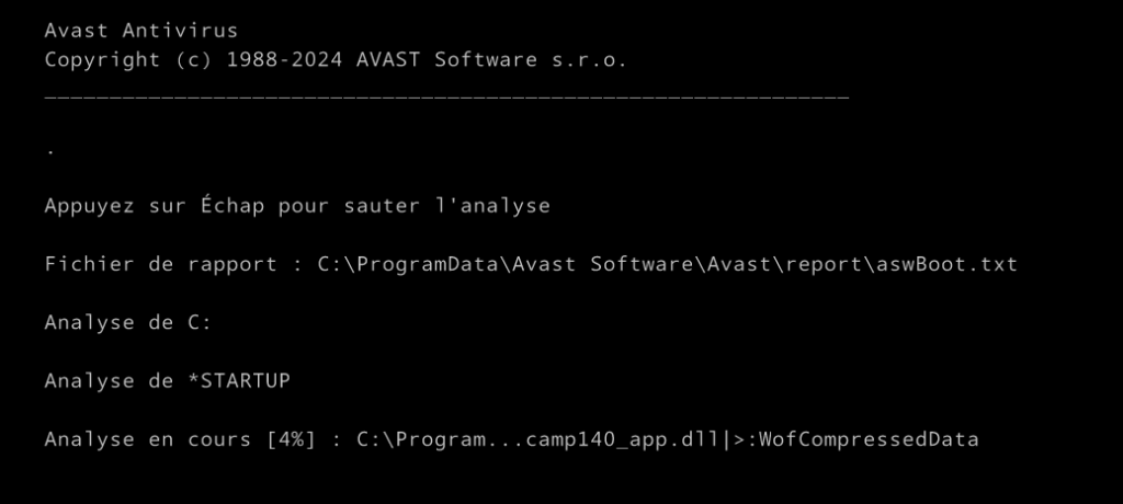 Avast, capture de l'analyse avant le démarrage de Windows