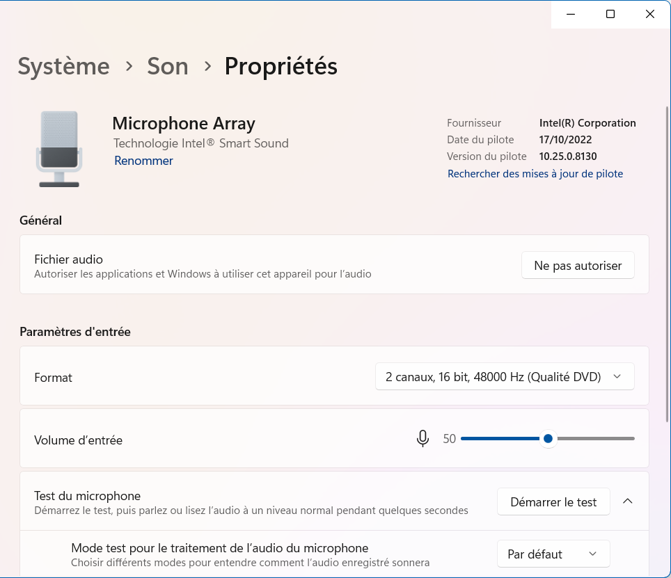 Modifier ajuster le micro dans Paramètres