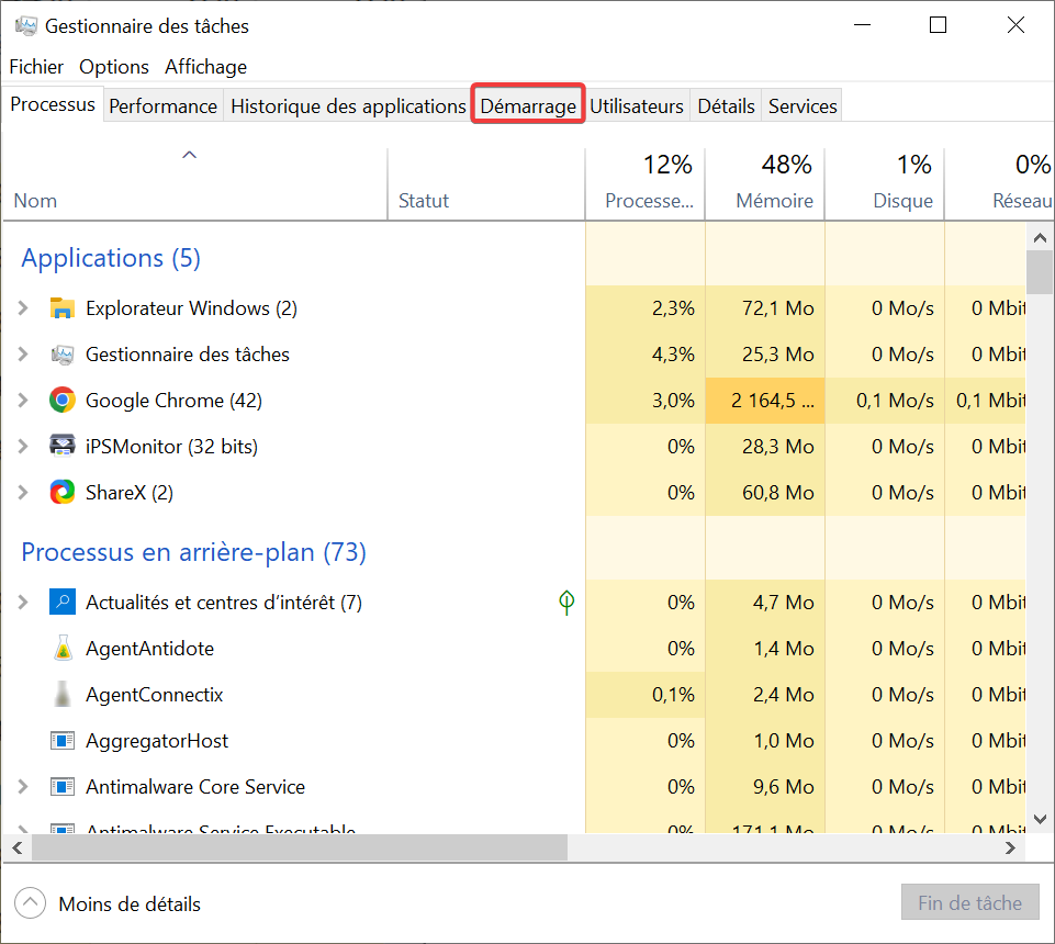 lancer programme au démarrage de Windows 10 _gestionnaire de tâche