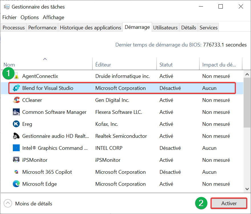 lancer programme au démarrage de Windows 10 _gestionnaire de tâche activer