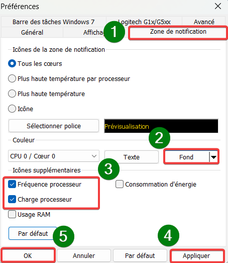 afficher la température du processeur (CPU) dans la barre des tâches-core temp réglages