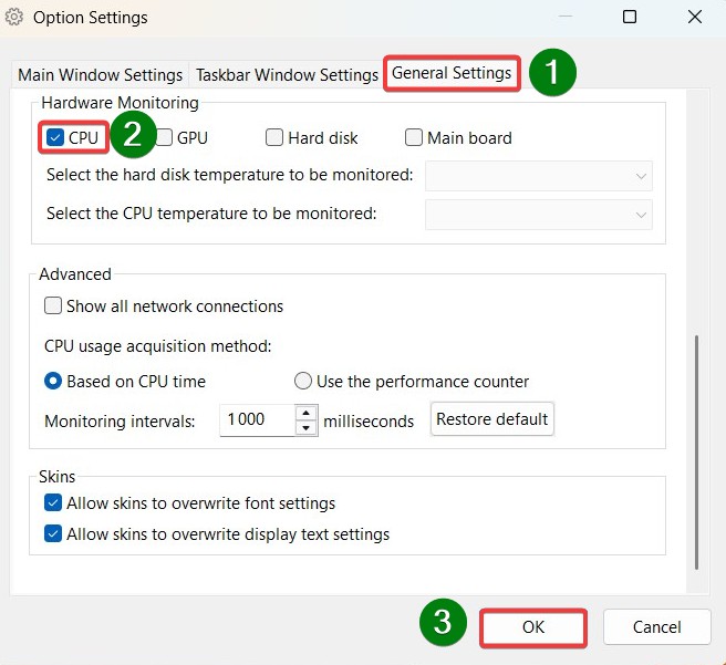 afficher la température du processeur (CPU) dans la barre des tâches-option settings 2
