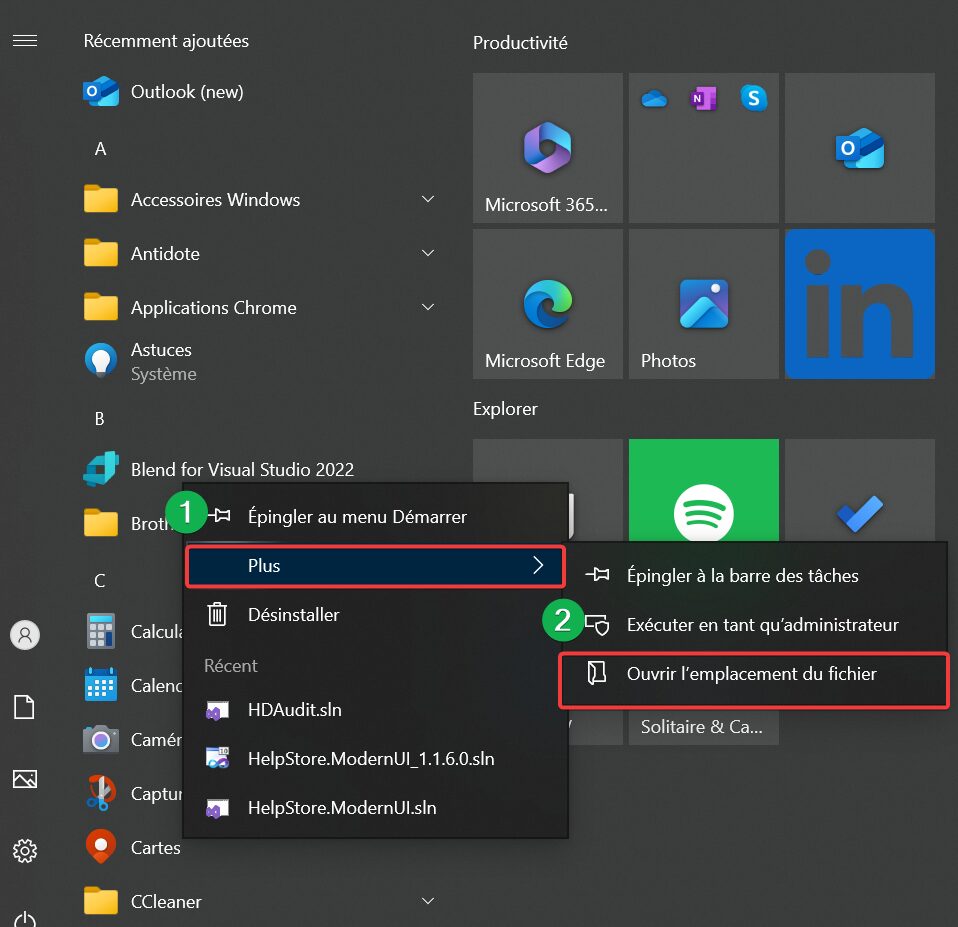 lancer programme au démarrage de windows 10 _ ouvrir l'emplacement du fichier