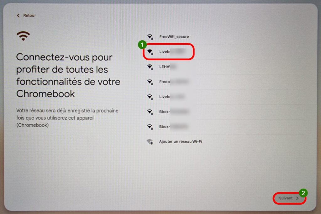ChromeOS installation, choisir le réseau Wi-Fi