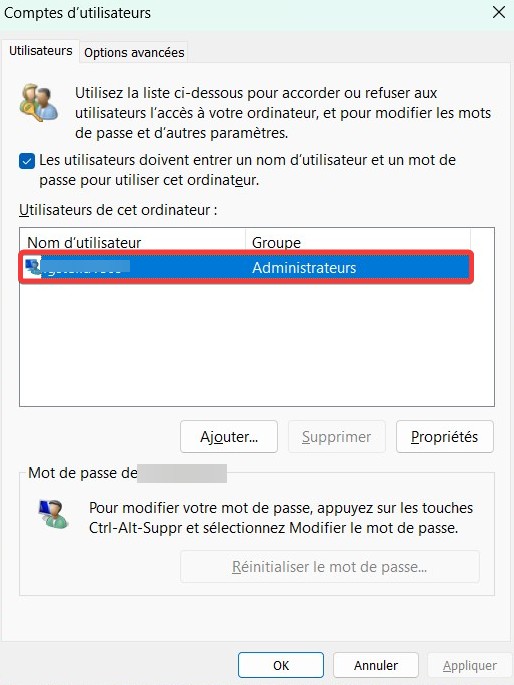 supprimer le mot de passe au démarrage du PC- compte d'utilisateur