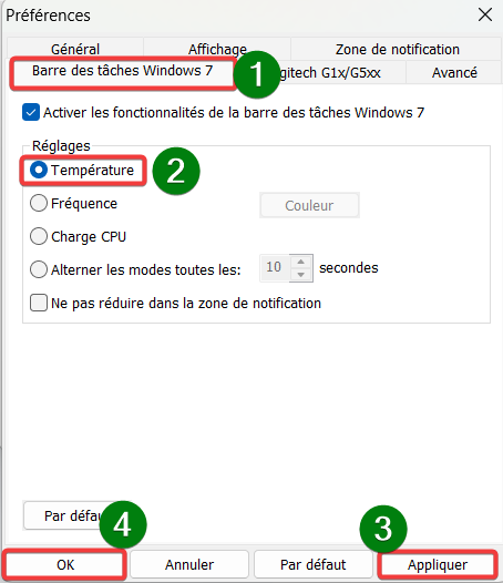 afficher la température du processeur (CPU) dans la barre des tâches-core temp config suite