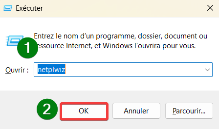 supprimer le mot de passe au démarrage du PC-exécuter