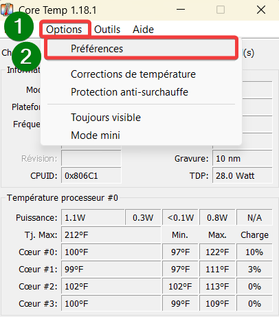 afficher la température du processeur (CPU) dans la barre des tâches-core temp config