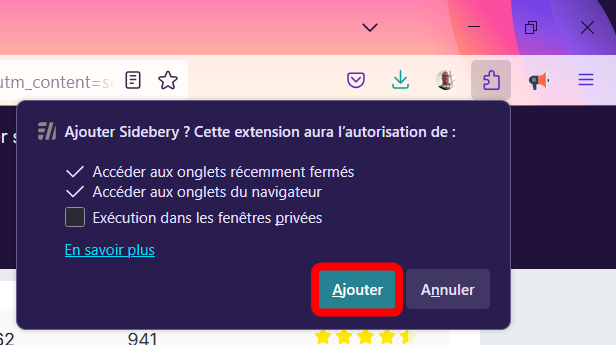 Ajouter l'extension et donner autorisations