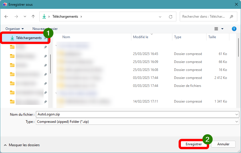 Enregistrer le dossier ZIP de Autologon sur votre PC