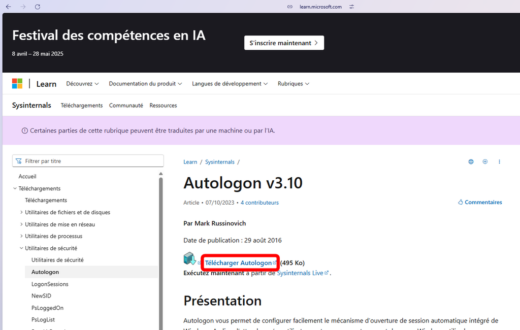Télécharger Autologon sur Microsoft Learn