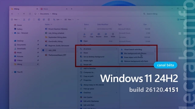 Windows 11 : des actions IA directement dans l’Explorateur de fichiers et plus encore (Insider Preview)