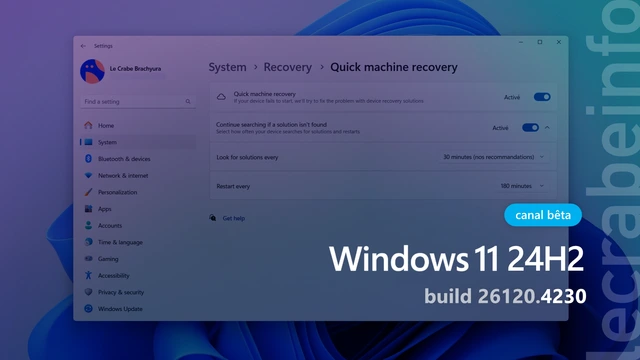 Windows 11 : la Quick Machine Recovery débarque dans les Paramètres (Insider Preview)