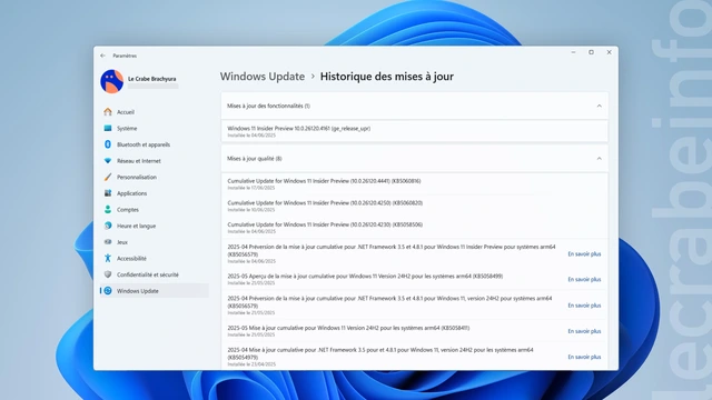 Windows 11 : consulter l&rsquo;historique des mises à jour de Windows Update