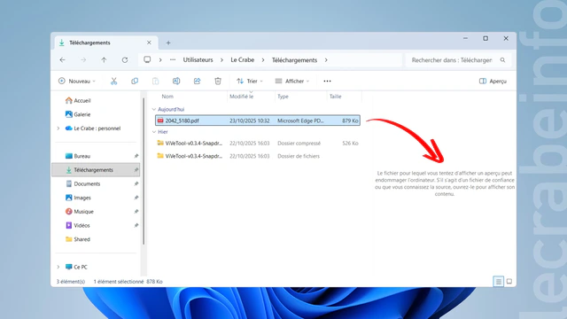 Windows 11 : l’Explorateur de fichiers bloque désormais l’aperçu des fichiers téléchargés depuis Internet