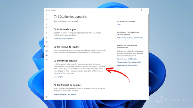 Windows 11 : vérifiez si vos certificats Secure Boot sont à jour avec Sécurité Windows